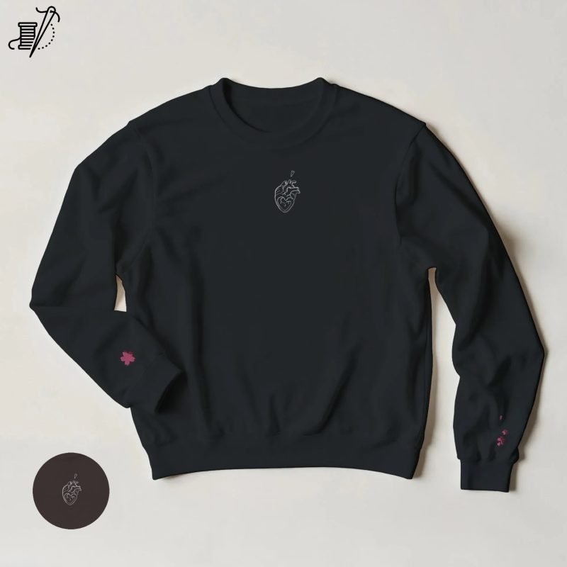 Anatomical Heart and Flowers embroidered sweatshirt by TS